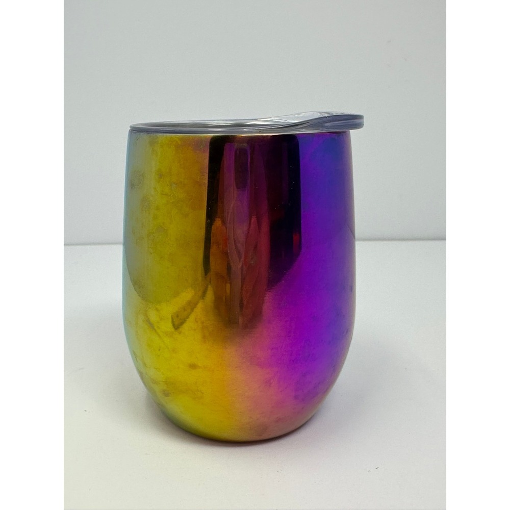 Iridescent Rainbow Stainless Steel Insulated Wine Tumbler with Lid 12oz A1